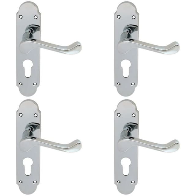 Loops 4x PAIR Victorian Upturned Lever on Euro Lock Backplate 170 x 42 Polished Chrome Multi