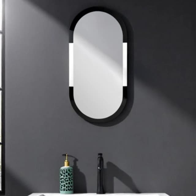 Showerdrape Putney Arched Oval Wall Mounted Black Framed Bathroom Mirror 80 x 40cm Silver