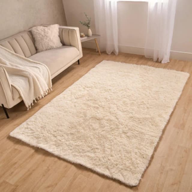 OHS OHS Fluffy Rug Anti Slip Plain Shaggy Floor Mat in Cream Size: 80cm x 150cm Cream 80cm x 150cm Unisex 5027434206520
