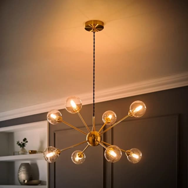 ValueLights ValueLights Sputnik Adjustable Drop 8 Way Glass Ceiling Pendant Light with Bulbs in Gold Gold One Size Unisex 5059406070341