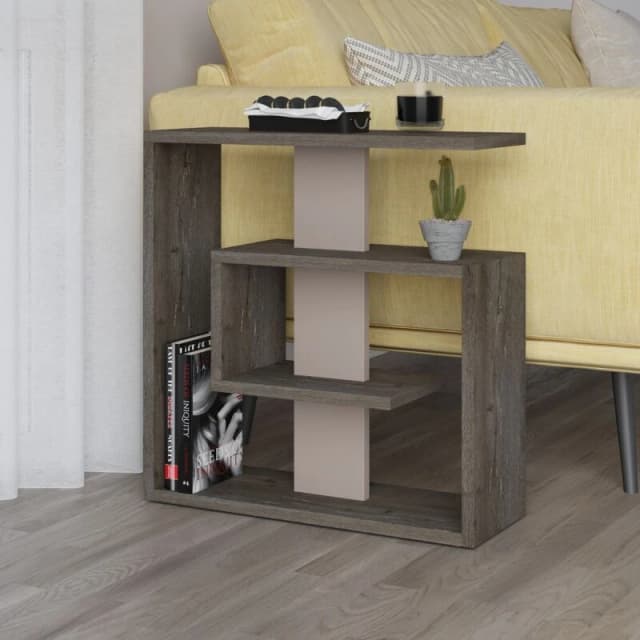 DECORTIE Decortie - Saly Modern Side End Table Multipurpose With Creativeness h 57cm 3 Tier - Dark Coffee / Mocha Grey - Dark Coffee M.SH.13185.8
