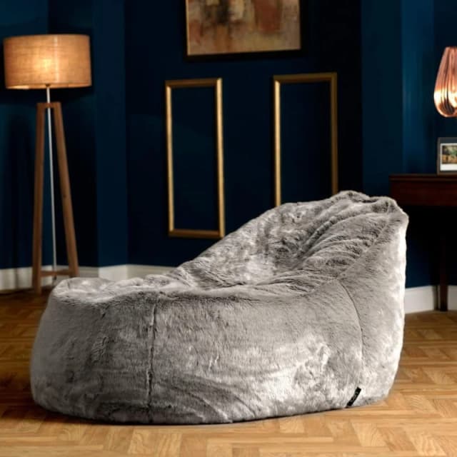 icon Soho Faux Fur Bean Bag Lounger Natural Giant Bean Bag Chair in Light Grey Light Grey Unisex
