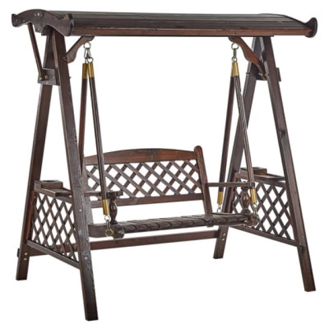 Beliani Patio Swing Senarica Spruce Wood Dark Brown