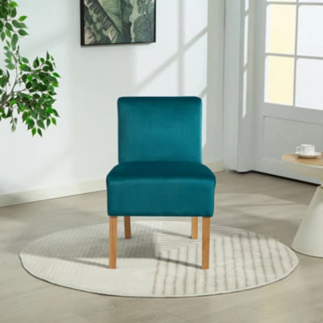 Corina Velvet Fabric Armless Accent Chair - Teal