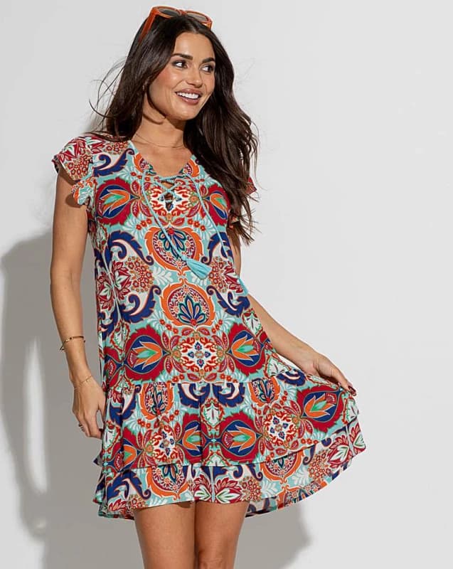 Pour Moi? Gracie Crinkle Frill Swing Beach Dress Navy/Aqua - Pour Moi? - Size: 12 Navy/Aqua Female 12 XY82903