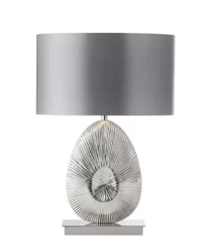 Simeto Table Lamp Polished Nickel Plate, Warm Grey Faux Satin, E27