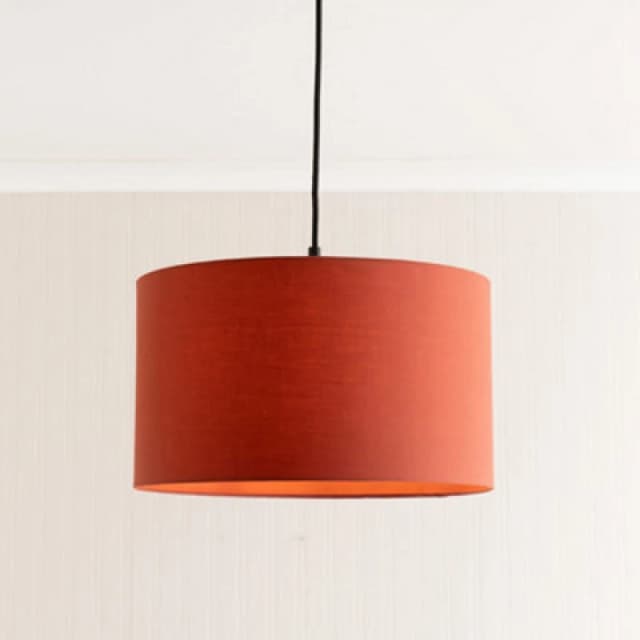 ValueLights ValueLights Reni Rust Red Fabric Easy Fit Drum Ceiling Lamp Shade with LED Bulb in Burnt Orange Size: Medium Burnt Orange Medium Unisex