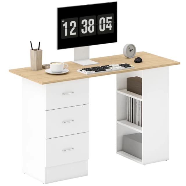 HOMCOM HOMCOM 120cm Computer Desk Writing Table Study Workstation with Shelves and Drawers in Natural Natural 120CM Unisex 5063603046115