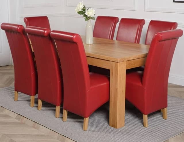 Thats Furniture Dakot 182 x 92cm Oak Large Dining Table & 8 Montana Leather Chairs in Red Size: 182 x 92cm Red Unisex 182 x 92 cm