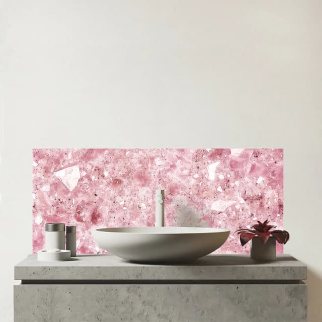 Warren Reed - Designer Pink Quartz Effect Glass Bathroom Splashback Pink Unisex