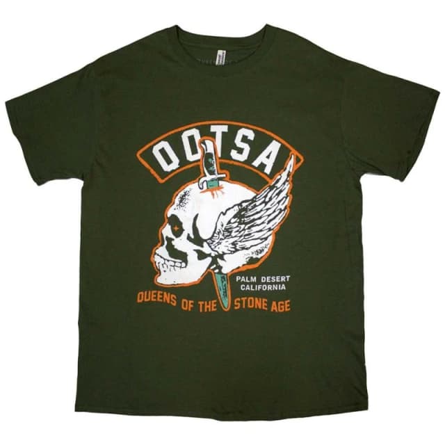 Queens Of The Stone Age Queens Of The Stone Age Men Winged Skull T-Shirt in Green Size: 2X-large Green XXL Male 5063574980333