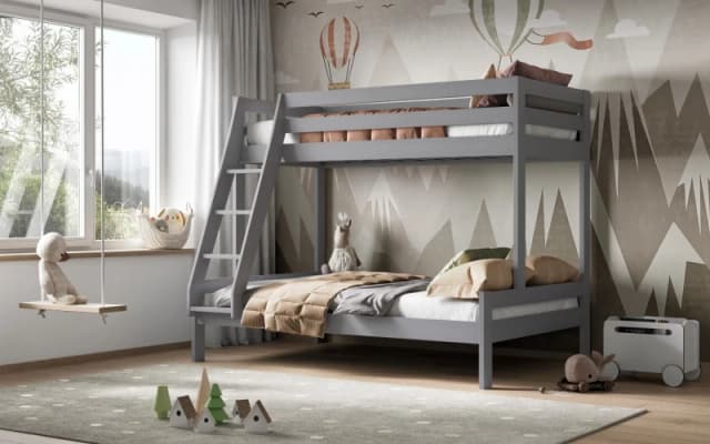 Noomi Nora Solid Wood Triple Bunk Bed in Grey Size: EU Single Grey Unisex EU Single