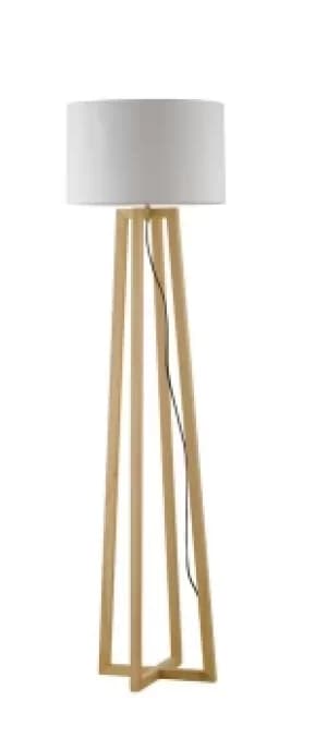 Berry Tripod Lamp With Fabric Shade, Natural Wood, White, E27