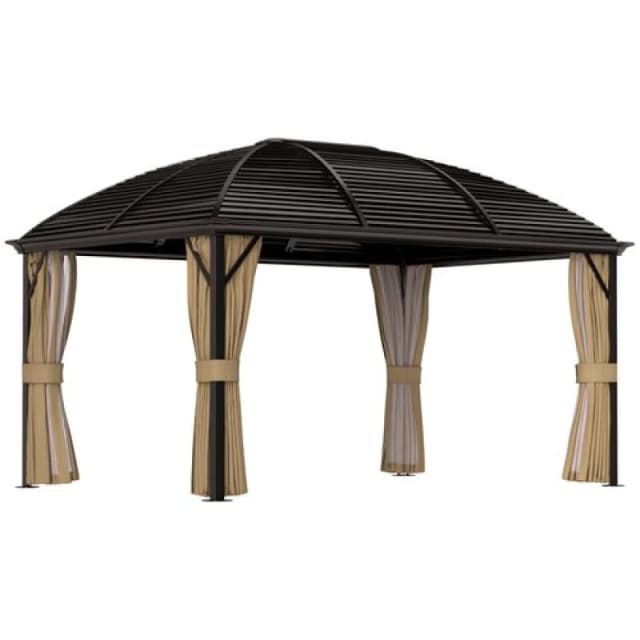 Outsunny Outsunny 3 x 4m Hardtop Gazebo Aluminium Garden Pavilion Brown