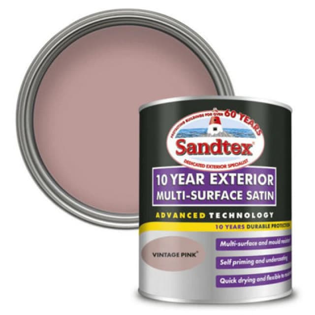 SANDTEX 10 Year Exterior Multi Surface Satin - Vintage Pink - 750ml - Sandtex 5100991