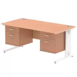 Impulse 1600 Rectangle White Cable Managed Leg Desk Beech 2 x 2 Drawer