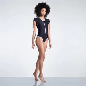 Slazenger Zip Short Sleeve Swimsuit Ladies - Black