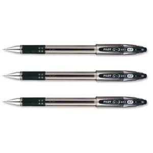 Pilot G-3 Gel Rollerball Pen Refillable Rubber Grip 0.7mm Tip 0.5mm Line Black Pack of 12 Pens