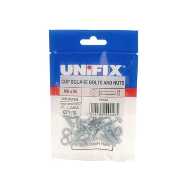 Unifix Grade 4.8 Cup Square Hex Bolts And Nuts - M6 X 65 - Ub Csxd06 065 -