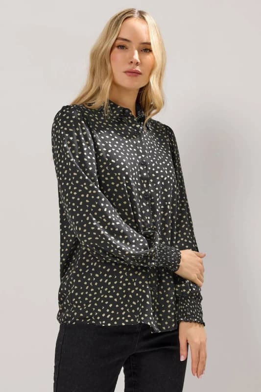 Long Tall Sally Womens Tall Spot Balloon Sleeve Shirt in Black Size: 14 Black Female 14