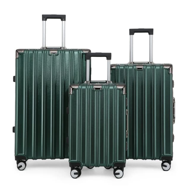 Infinity Leather Hardshell Suitcase Set Robust 8 Wheel Luggage Cabin Case Bag in Emerald Emerald Unisex