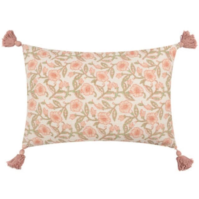 Paoletti Delphine Rectangular Floral Tasselled Polyester Filled Cushion Pale Pink
