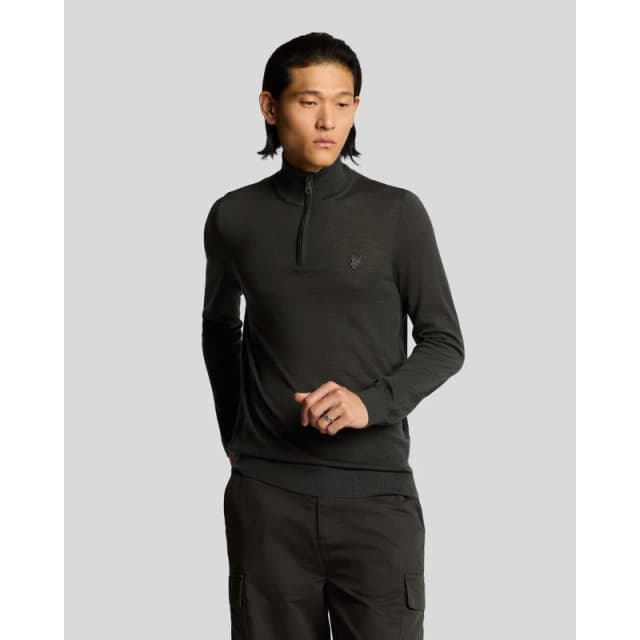 Lyle and Scott Tonal Eagle Merino Quarter Zip Jumper Grey male XS