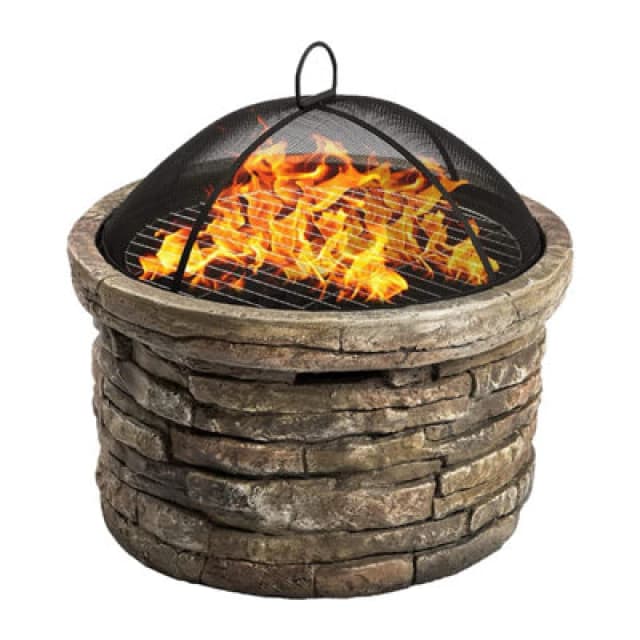 Centurion Supports Fireology Samui Beige Majestic Garden Fire Pit Brazier And Barbecue With Eco-Stone Finish