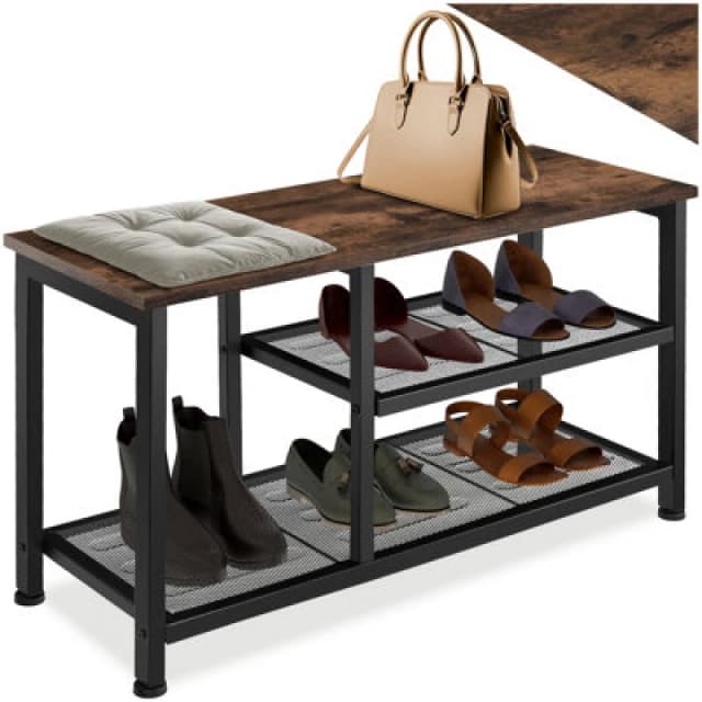 Tectake Shoe Rack Taunton - Surface Shelf And 2 Grid Shelves, Industrial Style - Industrial Wood Dark, Rustic
