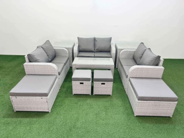 Fimous PE Wicker Rattan Furniture Sofa Sets with Coffee Table Love Sofa in Light Grey Light Grey Unisex
