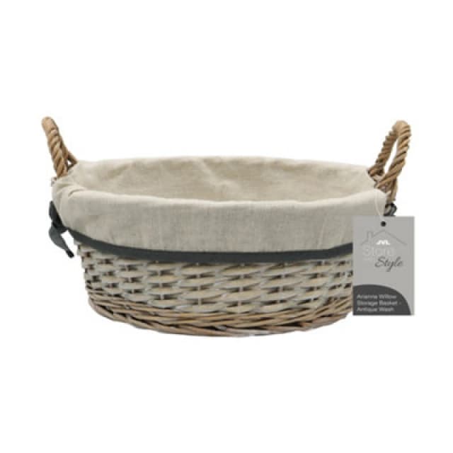 JVL Arianna Round Willow Storage Baskets, Grey Wash Mid Grey