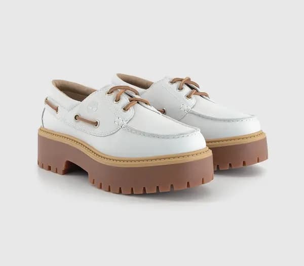 Timberland Mens Stone Street Boat Shoe White Full Grain, 4