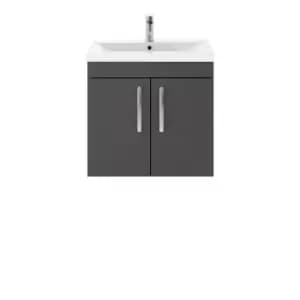 Nuie Athena 600 Wall Hung 2-door Vanity & Mid-edge Basin - Gloss Grey