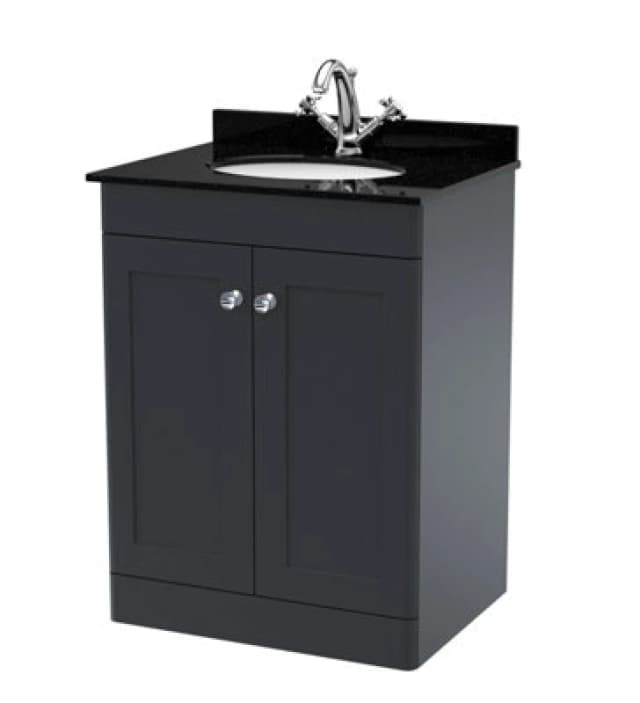 nuie 600mm Floor Standing 2 Door Vanity & Marble Top 1TH - Soft Black CLC1425BR1
