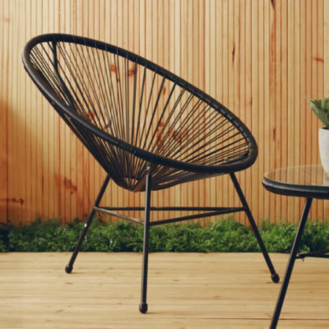 Premier Housewares Premier Housewares - Interiors by Premier Steel Black Rattan 3 Piece Patio Set, Sturdy Table And Chairs, Outdoor Round Table And Ch