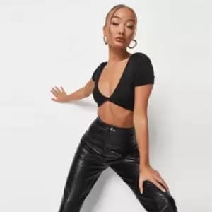 Missguided Twist Front Ss Crop - Black