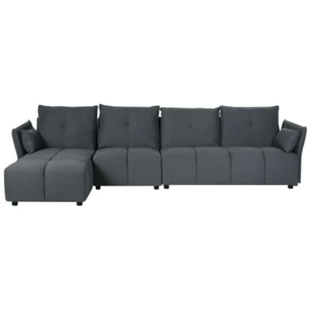 Beliani Corner Sofa 4 Seater Tomra Fabric Graphite Grey Right Hand