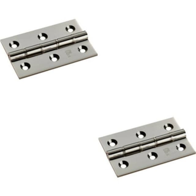 Loops 2x PAIR 76 x 50 x 2.5mm Brass Washered Butt Hinge Polished Nickel Internal Door Metallics
