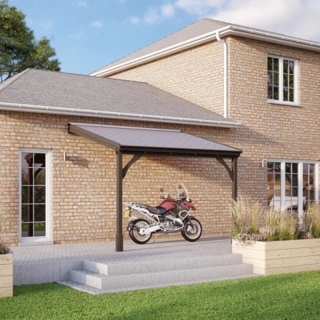 Felt Shingle Roof Car Port 2 Post - Wood - L250 X W290 Cm - Rustic Brown