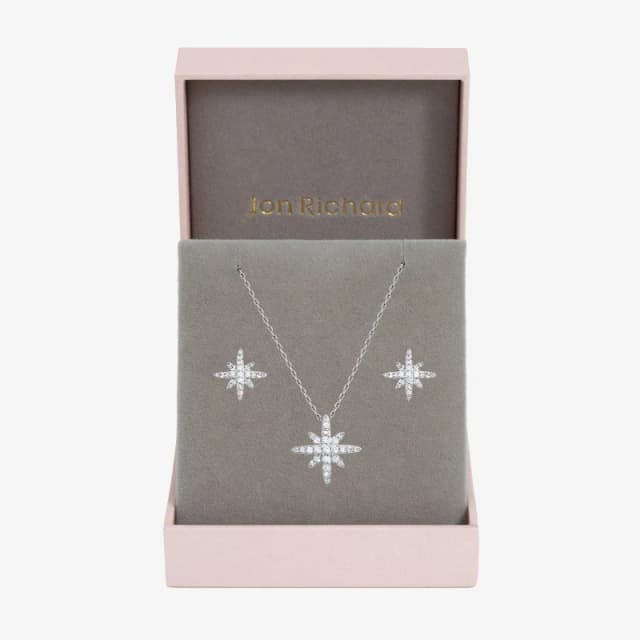Jon Richard Rhodium Plated and Pave Star Set - Gift Box Silver female One Size