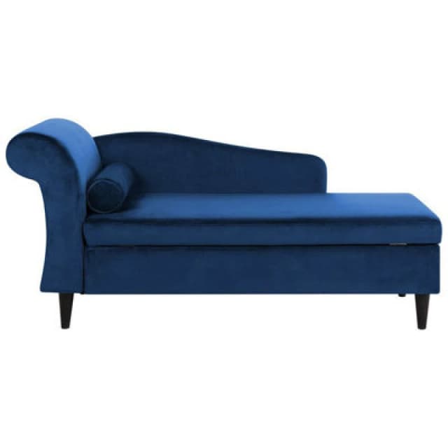 Beliani Left-Hand Chaise Lounge Luiro Velvet Navy Blue With Storage