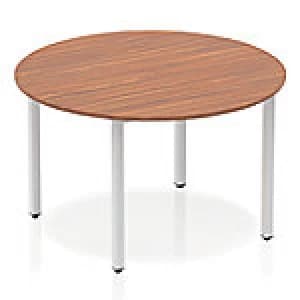 Impulse Circle Table 1200 Walnut Box Frame Leg Silver
