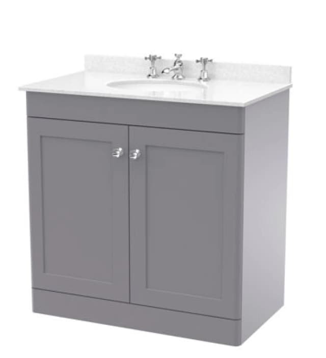 nuie 800mm Floor Standing 2 Door Vanity & Marble Top 3TH - Satin Grey CLC226WR3