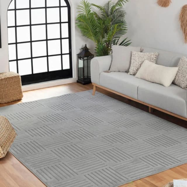 Livabliss In- & Outdoor 3D High & Low Pile Textured Grey Midori Area Rug 120 X 170 Cm - Easy To Clean, Perfect For Balcony Or Dining Room