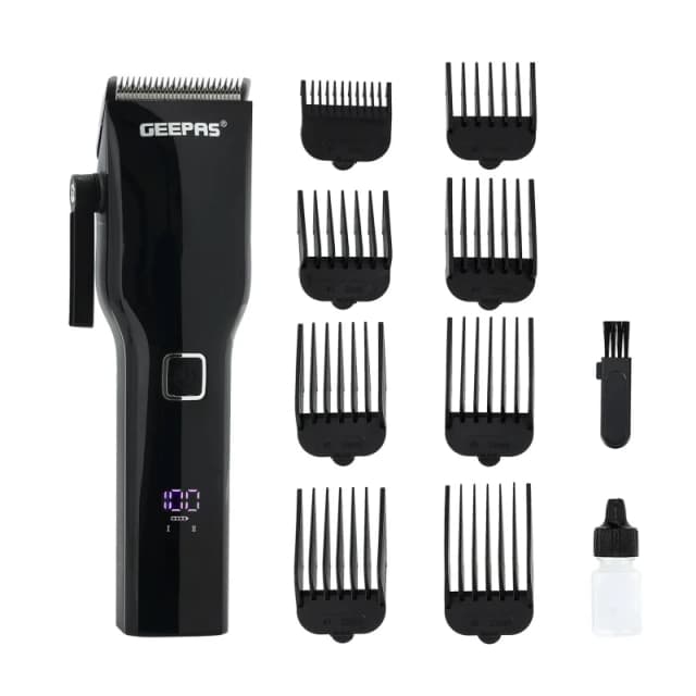 Geepas Professional Hair Clipper Digital Electric Stubble Beard Trimmer Cordless Black