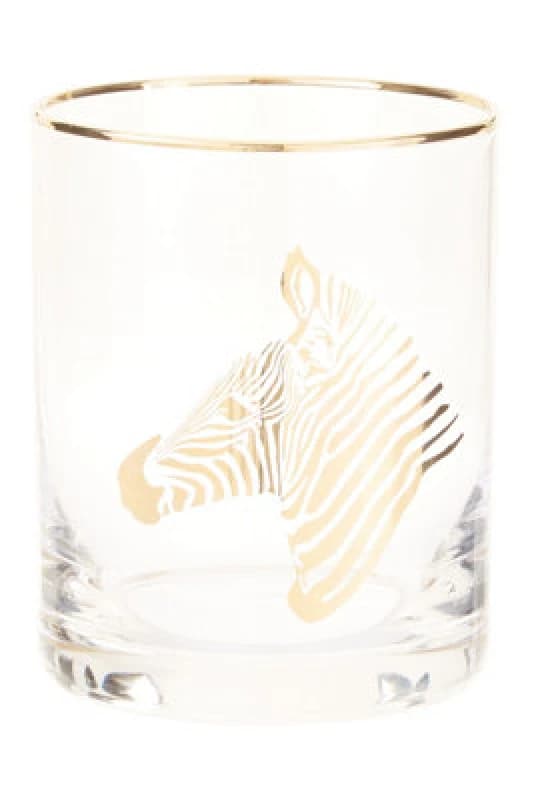 Premier Housewares Zebra Print Glass Tumbler, Handcrafted 380ml Tumbler Glassware, Safari-Inspired Tall Tumbler For Wine Clear
