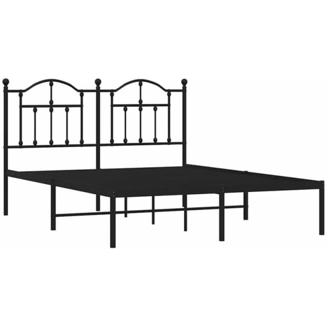 Vidaxl Metal Bed Frame With Headboard Black 135X190 Cm Double, Black 353438