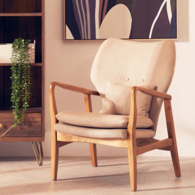 Orsina Contemporary Nordic Design Beige Chair, Stylish Design Wooden Chair, Supportive Seating Sturdy Accent Chair
