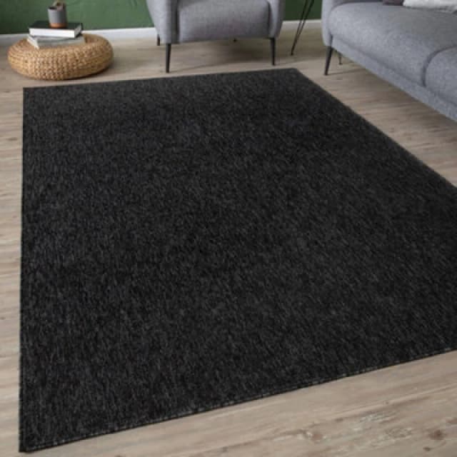 The Rugs Solid Design Low Pile Living Room Rugs In Dark Grey Flex Collection 1000Dg
