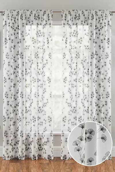 Tyrone Textiles Delila Leaf Print Voile Panel - Pair Black